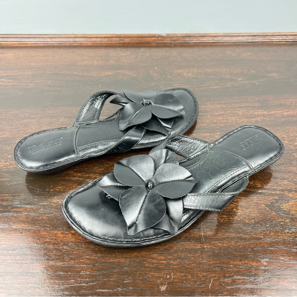 New Born Slides Womens Genuine Leather Sandals Open Toe Slip On Size 7 Black
